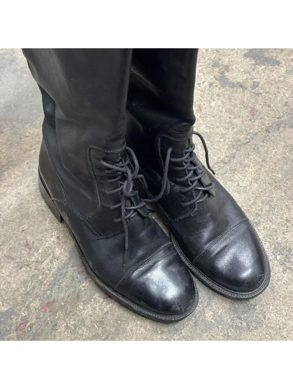 Vintage Black Lace-Up Leather Riding Boots - Picture 6 of 7